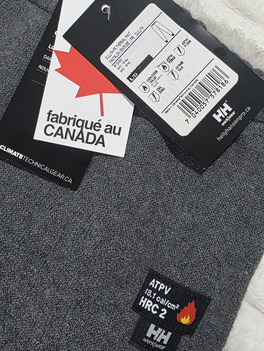 Helly Hansen FR Soft Pile Wool Duluth Thermal Work Wear Pant Size Large Gray NWT